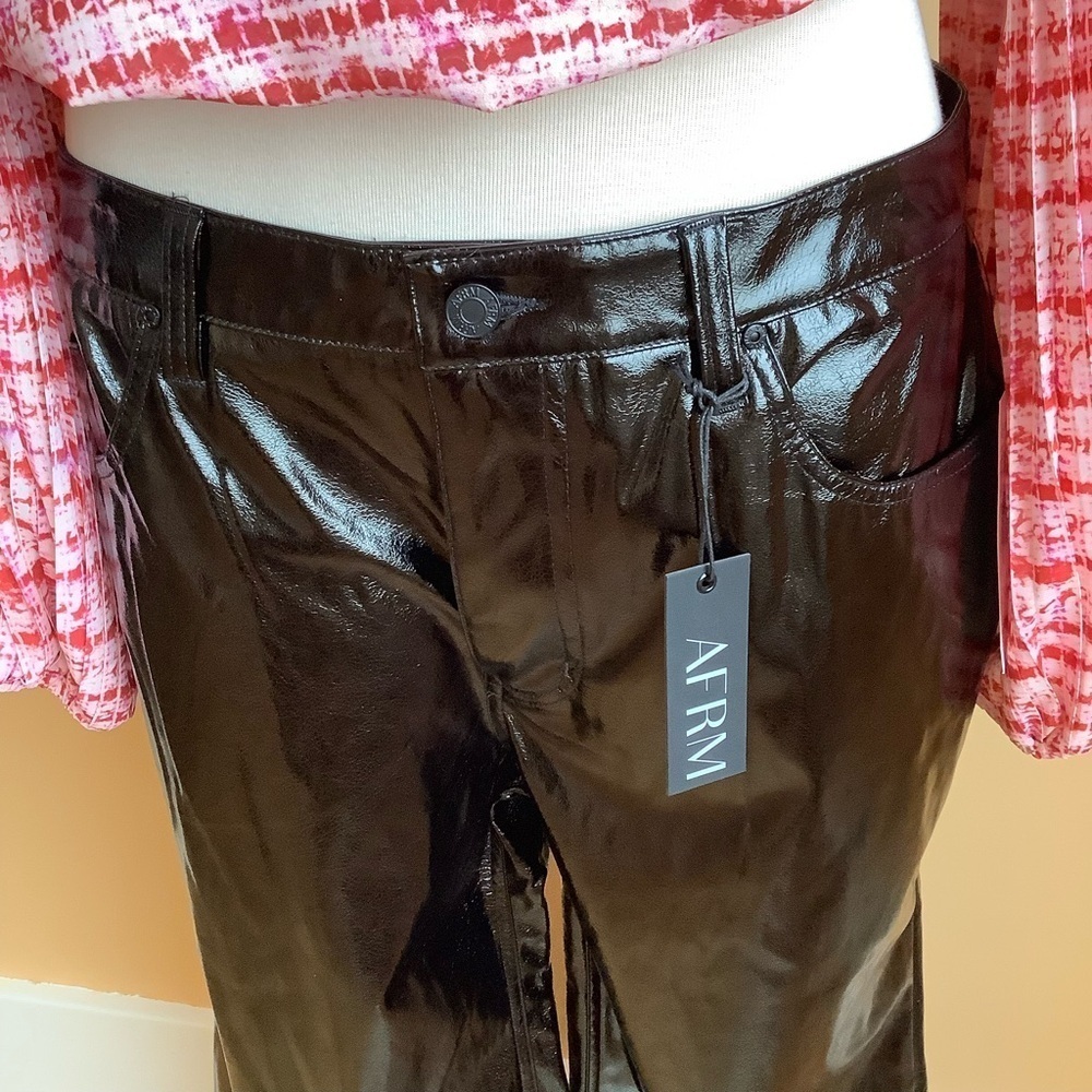 AFRM Xander Black Faux Leather Wide Leg Pants High Waist Shiny 30 NWT - Picture 6 of 13